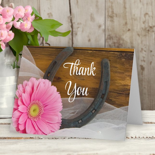 Cartão De Agradecimento Casamento de Daisy Rosa e Ferradura Ocidental Obri (Criador carregado)