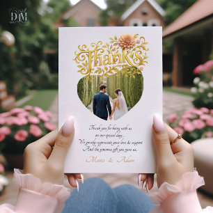 Cartão De Agradecimento Casamento de Dálias Elegantes Blush com Rótulo Dou