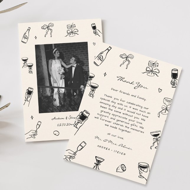 Cartão De Agradecimento Casamento de Desenho de Mão Branca Negra Salvar a  (Criador carregado)