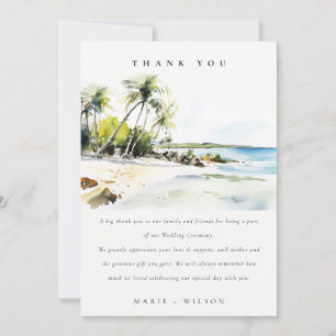 Cartão De Agradecimento Casamento de Destino Aquarela Tropical Costeira
