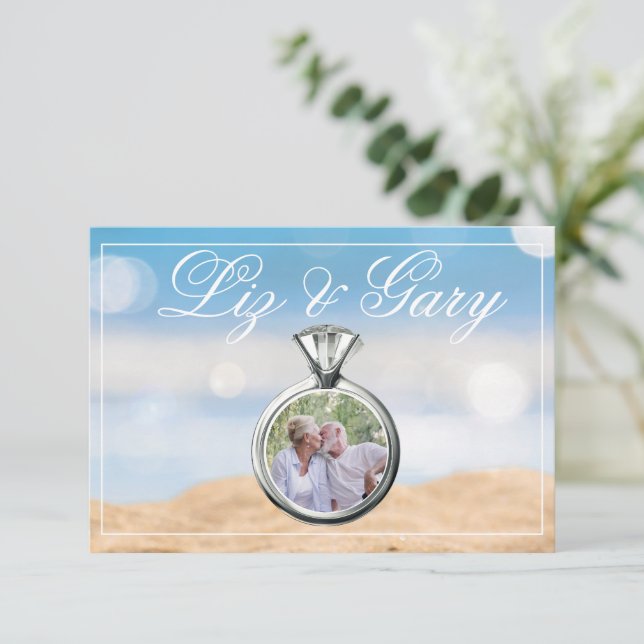 Cartão De Agradecimento Casamento de Destino de Foto em Praia (Em pé/Frente)