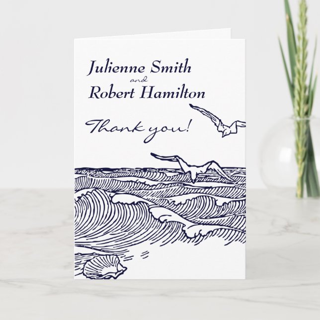 Cartão De Agradecimento Casamento de Destino de Praia Obrigado (Frente)