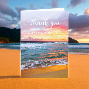 Cartão De Agradecimento Casamento de Destino de Praia Tropical Obrigado