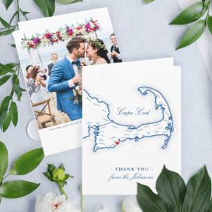 Cartão De Agradecimento Casamento de Destino Elegante de Cabo Cod