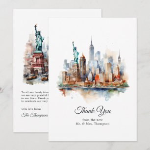Cartão De Agradecimento Casamento de destino em Nova York EUA aquarela