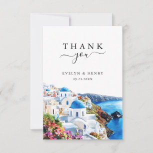 Cartão De Agradecimento Casamento de Destino em Santorini Grécia Aquarela