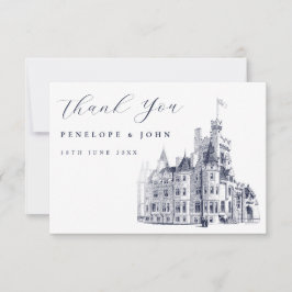 Cartão De Agradecimento Casamento de Destino em um Castelo Vintage Elegant