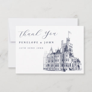 Cartão De Agradecimento Casamento de Destino em um Castelo Vintage Elegant