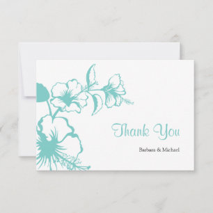Cartão De Agradecimento Casamento de Destino Hawaii Turquoise Hibiscus