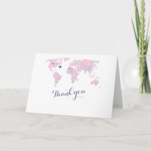 Cartão De Agradecimento Casamento de Destino Mapa Mundial de Aquarela OBRI