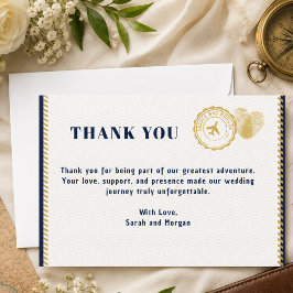 Cartão De Agradecimento Casamento de Destino Monograma Viagem Passaporte