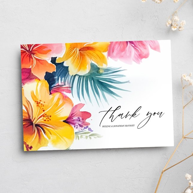 Cartão De Agradecimento Casamento de Destino Tropical de Hibiscus (Hibiscus Tropical Floral Destination Wedding Thank You Card)