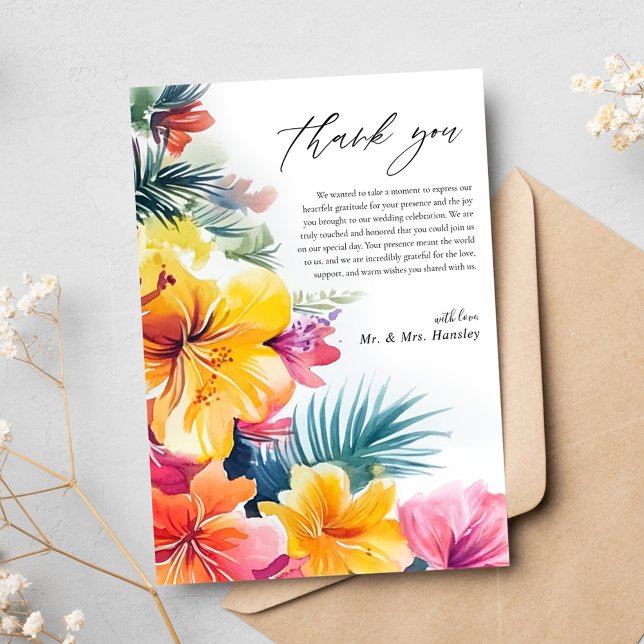 Cartão De Agradecimento Casamento de Destino Tropical de Praia de Hibiscus (Hibiscus Tropical Beach Destination Wedding Thank You Card)