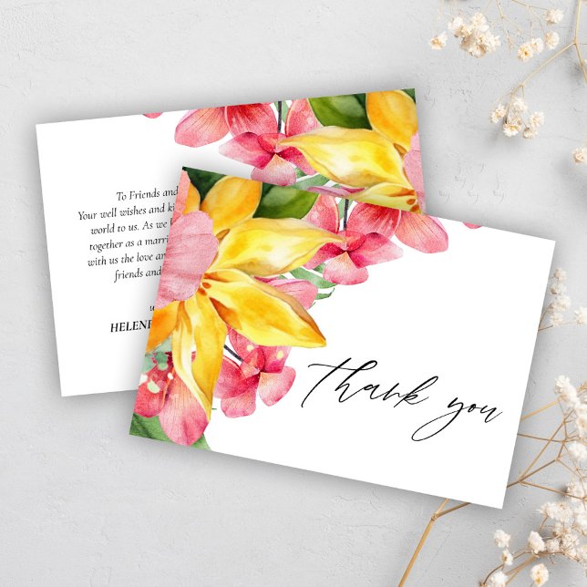 Cartão De Agradecimento Casamento de Destino Tropical Floral Moderno (Modern Elegant Floral Tropical Destination Wedding Thank You Card)