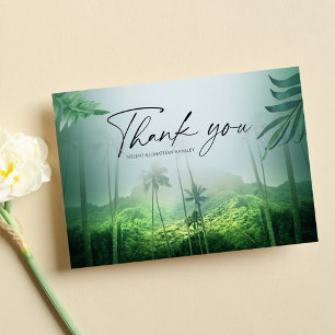 Cartão De Agradecimento Casamento de Destino Verde de Praia Tropical Palm