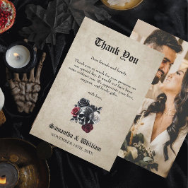 Cartão De Agradecimento Casamento de Dia das Bruxas Russas do Crânio Flora