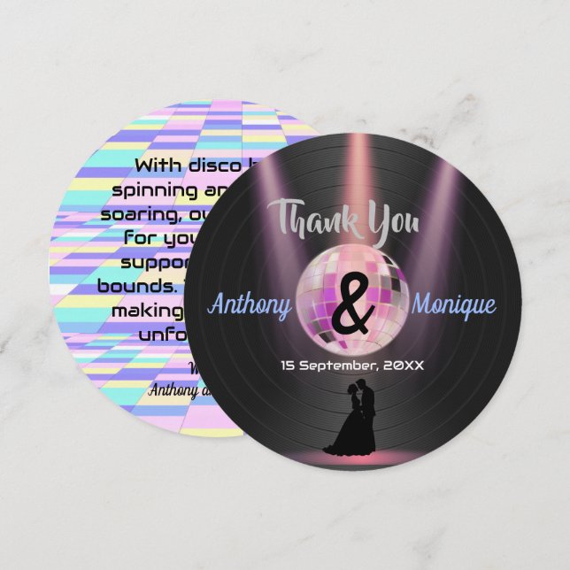 Cartão De Agradecimento Casamento de Disco Personalizável (Frente/Verso)