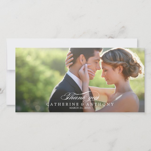 Cartão De Agradecimento Casamento De Elegância Puro Obrigado - Branco (Frente)