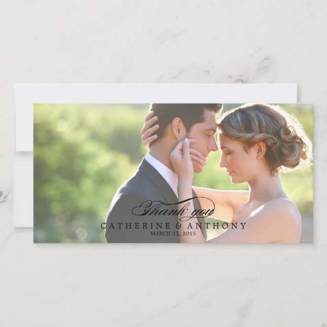 Cartão De Agradecimento Casamento De Elegância Puro Obrigado - Preto (Frente)