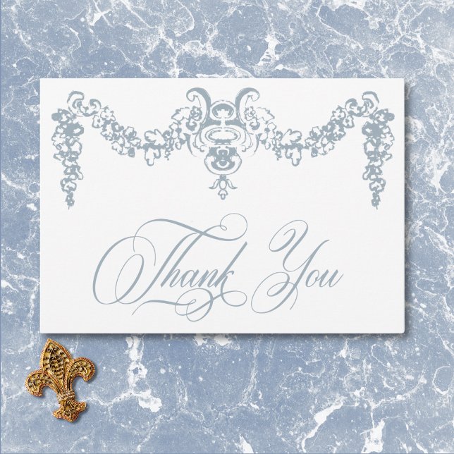 Cartão De Agradecimento Casamento de Elegante Dusty Blue Chinoiserie Cheru (Elegant Dusty Blue Chinoiserie Cherub Wedding Thank You Card)