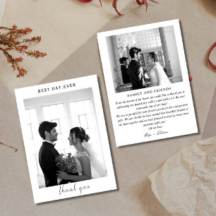 Cartão De Agradecimento Casamento de escrita à mão moderna preto e branco 