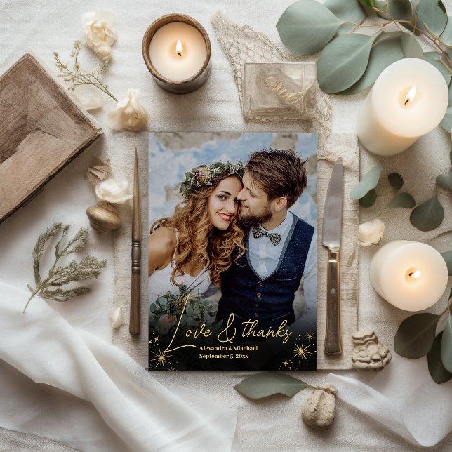 Cartão De Agradecimento Casamento de Estrelas Celestiais Douradas Místicas (Criador carregado)