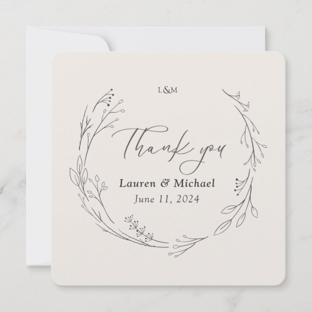Cartão De Agradecimento Casamento De Ferro Botânico Elegante Personalizado (Frente)