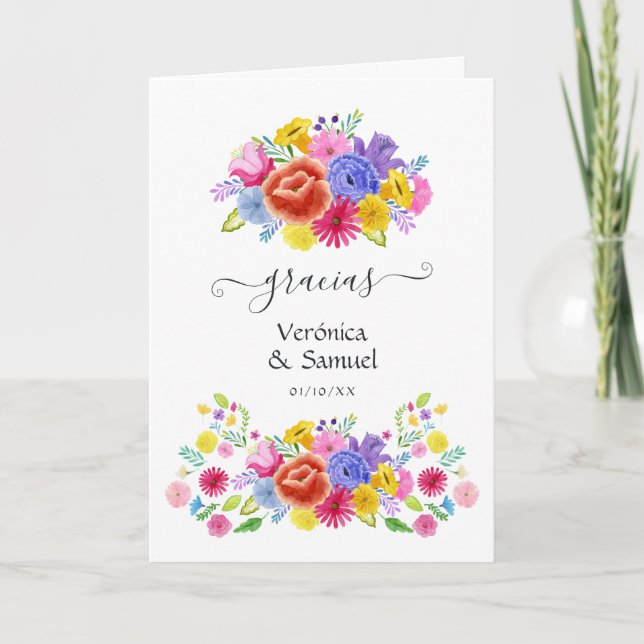 Cartão De Agradecimento Casamento de Festa Espanhola Floral em Aquarela Fo (Frente)