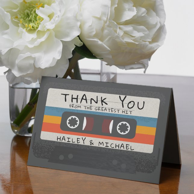 Cartão De Agradecimento Casamento de Fita Cassete de Alta Acertos Retroati (Vintage Retro Greatest Hit Cassette Tape Wedding Thank You Card
)