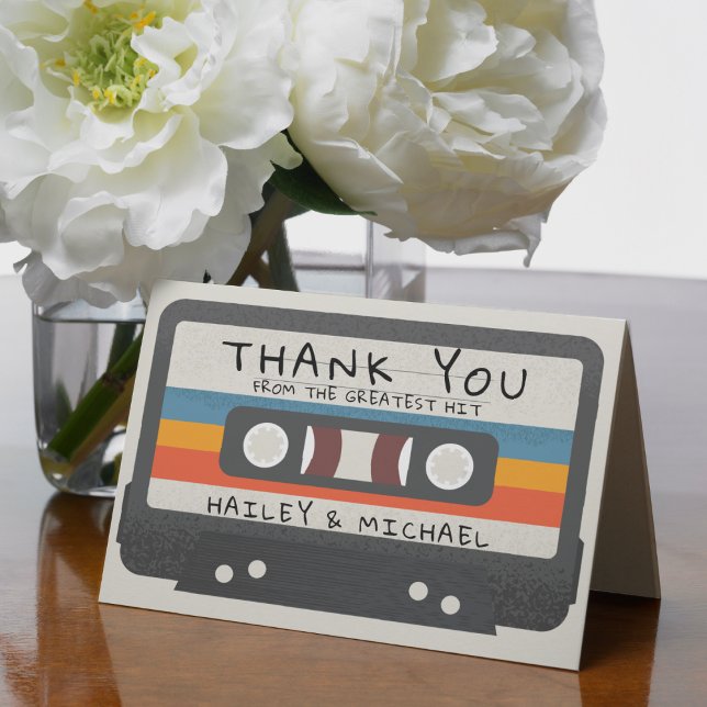 Cartão De Agradecimento Casamento de Fita Cassete de Alta Acertos Retroati (Vintage Retro Greatest Hit Cassette Tape Wedding Thank You Card
)