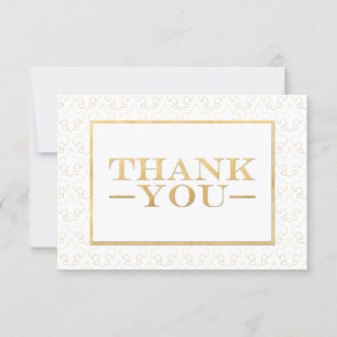 Cartão De Agradecimento Casamento de Fleur De Lis Branco e Dourado Obrigad