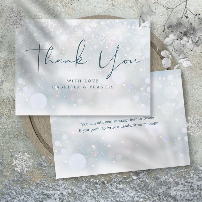 Cartão De Agradecimento Casamento de Flocos de Neve no Inverno Mágico (Winter Wonderland Snowflakes Wedding Thank You Card)