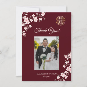 Cartão De Agradecimento Casamento de Flor de Cereja Rosa Dusty Obrigado