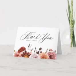 Cartão De Agradecimento Casamento de Flor de Outono com Aquarela Boho