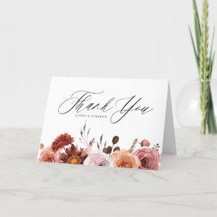 Cartão De Agradecimento Casamento de Flor de Outono com Aquarela Boho