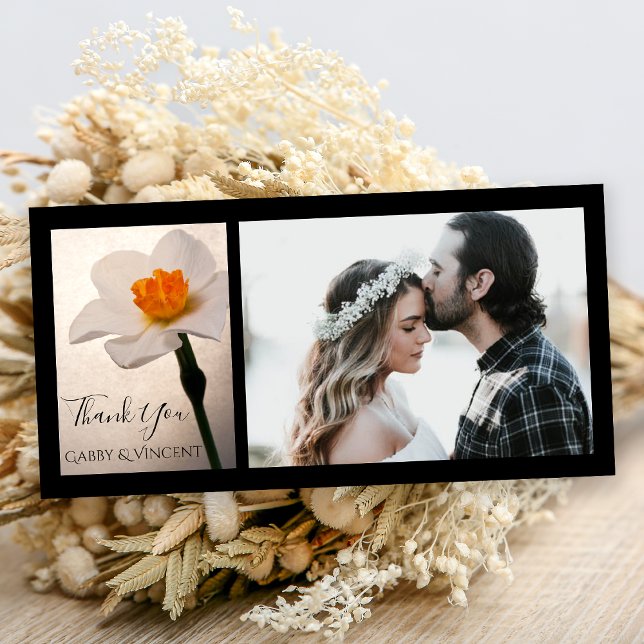 Cartão De Agradecimento Casamento De Flor Primavera Daffodil Branco Obriga (Criador carregado)