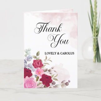 Cartão De Agradecimento Casamento de Flor Rosa Personalizado