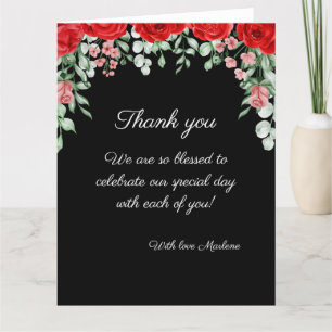 Cartão De Agradecimento Casamento De Flor Vermelho E Preto Elegante Bastan