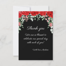 Cartão De Agradecimento Casamento De Flor Vermelho E Preto Elegante Bastan