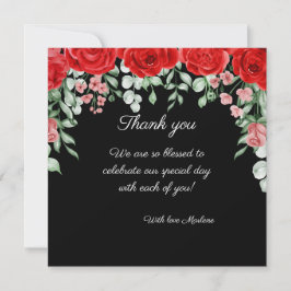 Cartão De Agradecimento Casamento De Flor Vermelho E Preto Elegante Bastan