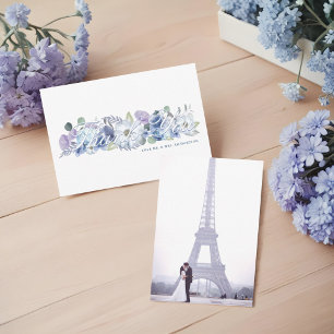 Cartão De Agradecimento Casamento de Florais de Florestas Azul Torre Eiffe