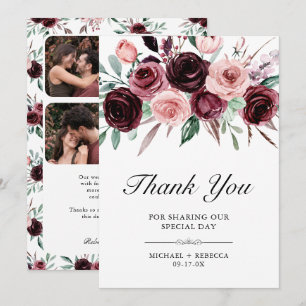 Cartão De Agradecimento Casamento de Floral Burgundy Rosa Empoeirado Foto