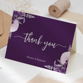 Cartão De Agradecimento Casamento de Floral de Lilás Roxo em Letra de Curs