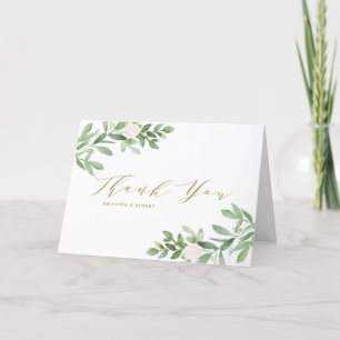 Cartão De Agradecimento Casamento de Flores Brancas e Verdura em Aquarela