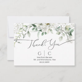 Cartão De Agradecimento Casamento de Flores Brancas Espelhadas