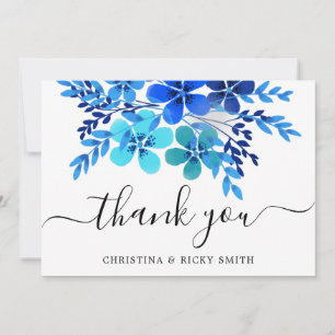 Cartão De Agradecimento Casamento de Flores de Água Azul Elegante