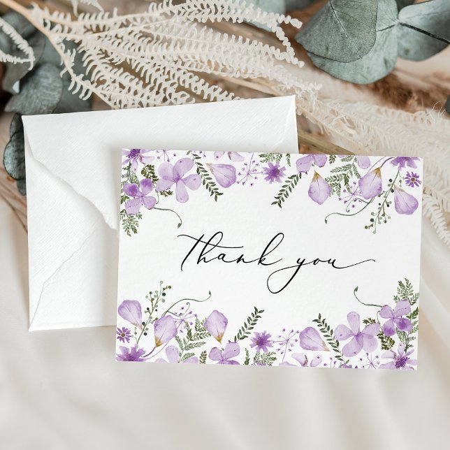 Cartão De Agradecimento Casamento de Flores de Aquarela de Lavanda Elegant (Criador carregado)
