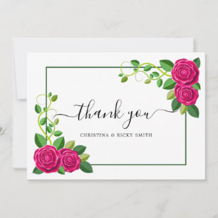 Cartão De Agradecimento Casamento de Flores de Buquê Rosa Rosa Elegante Fu