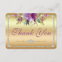 Cartão De Agradecimento Casamento de Flores de Diamantes Obrigado Dourado