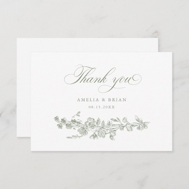 Cartão De Agradecimento Casamento De Flores De Elegante Floral (Frente/Verso)